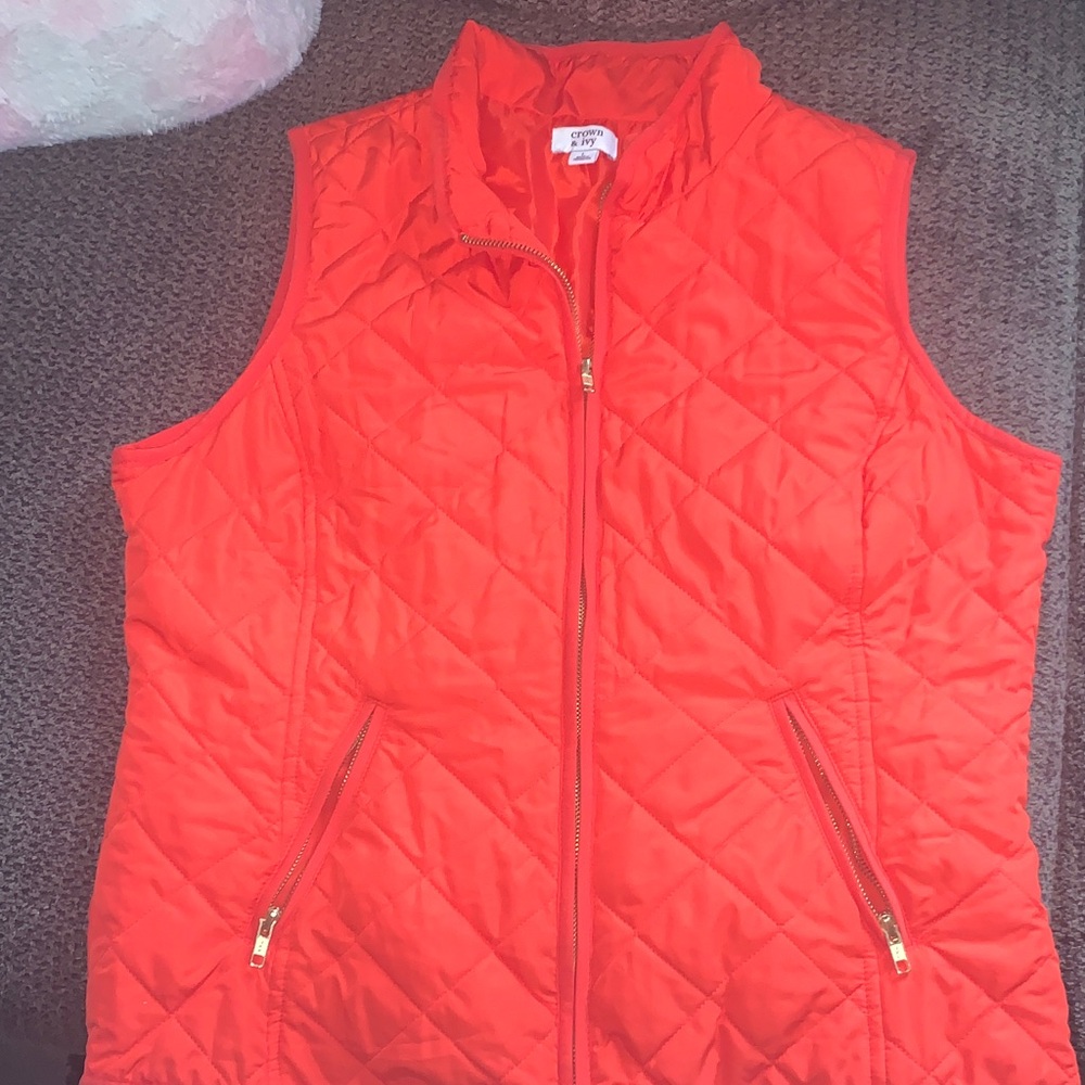crown & ivy Quilted Orange Sleeveless Puffer Vest